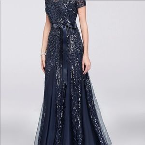 Short Sleeve Sequin Long Dress Gown Prom Formal